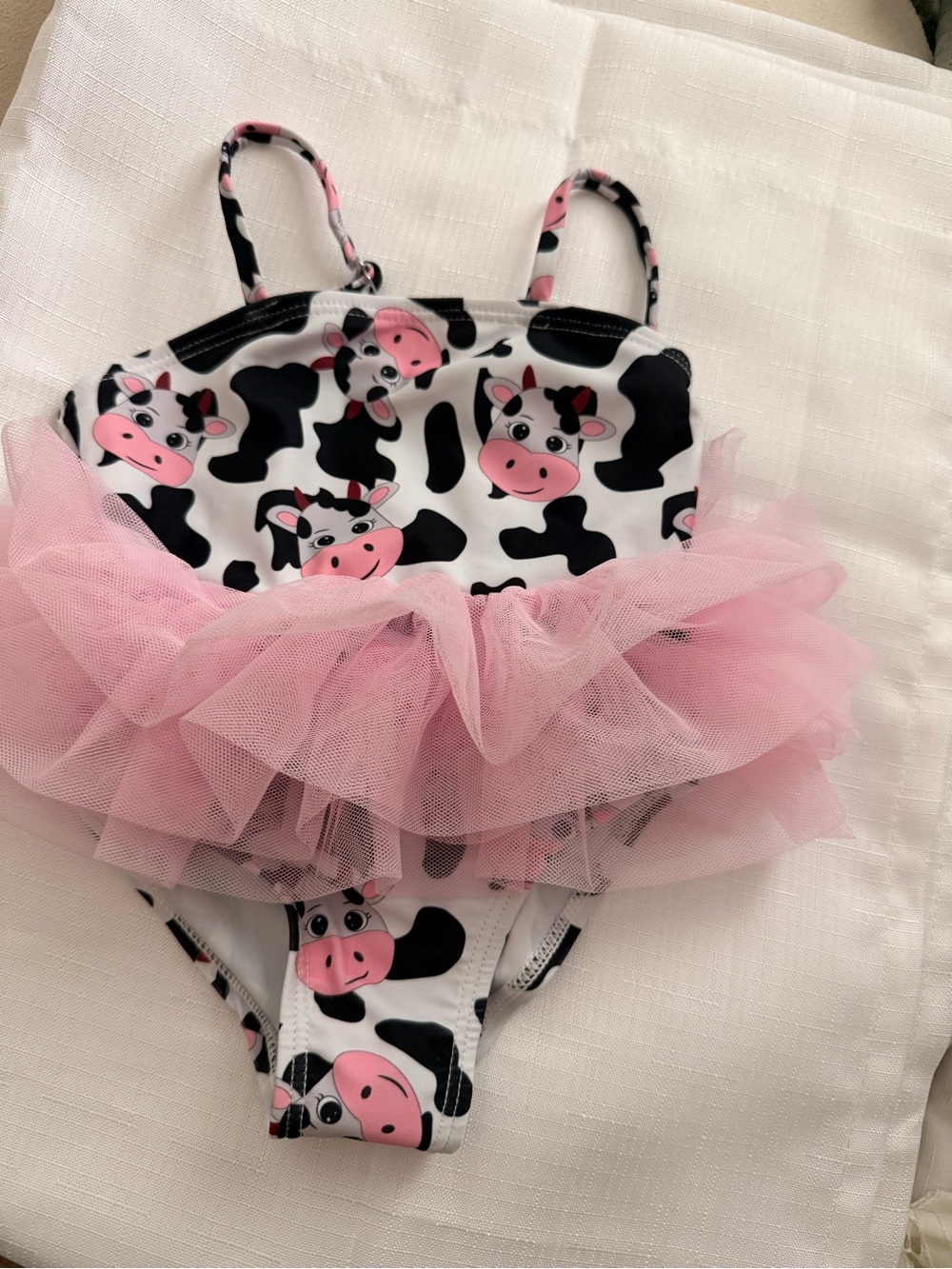 Cute Cow Print Pink Tulle One-Piece Swimsuit - Kids